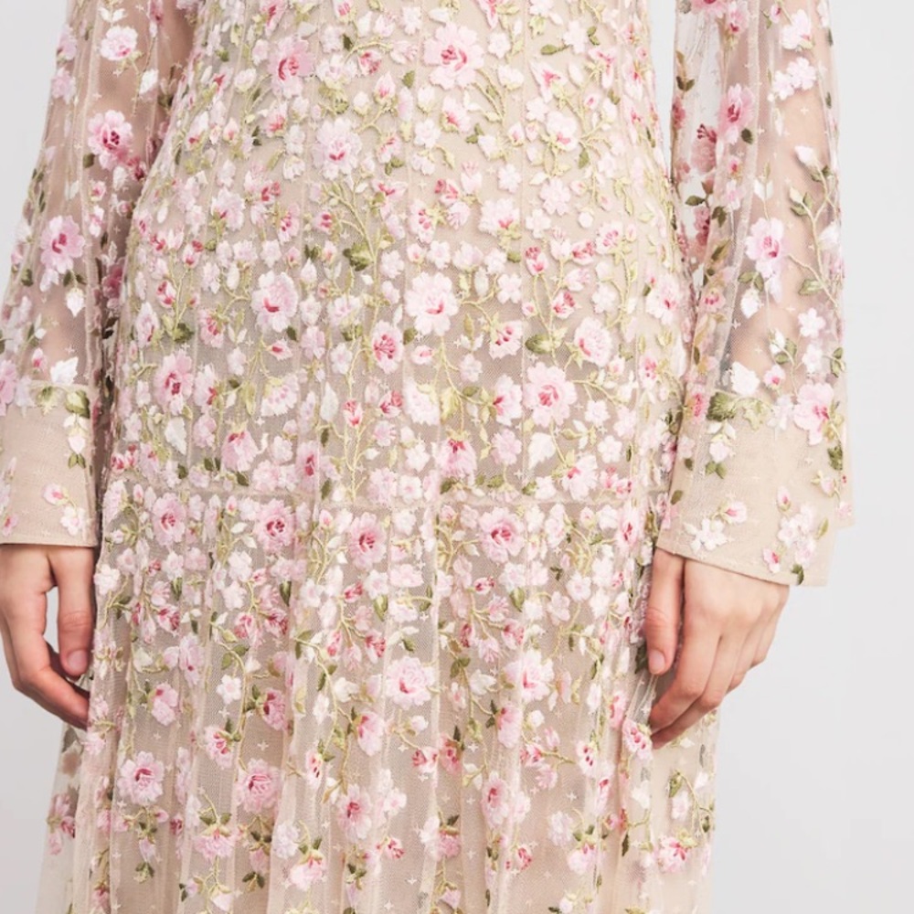 Needle & Thread Size 4 Sylvia Rose Long Sleeve Ankle Maxi Gown in Champagne - Picture 8 of 8